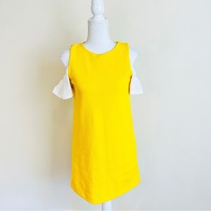Zara Collection Yellow Ribbed Contrast White Off Shoulder Bardot Shift Dress